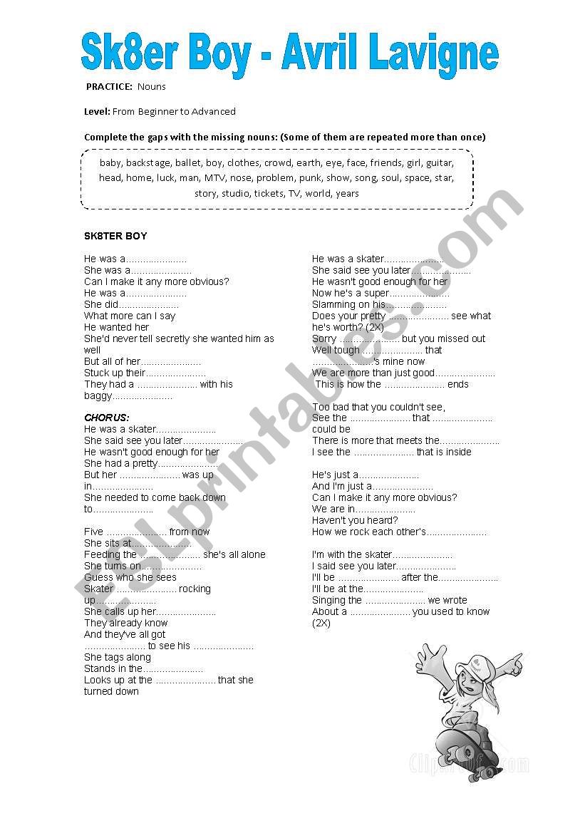 Musical Activity - Sk8ter Boy worksheet