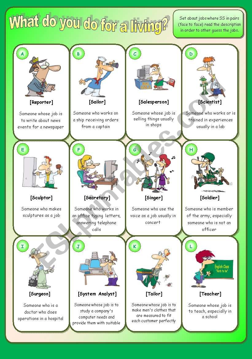What do you do for a living? worksheet