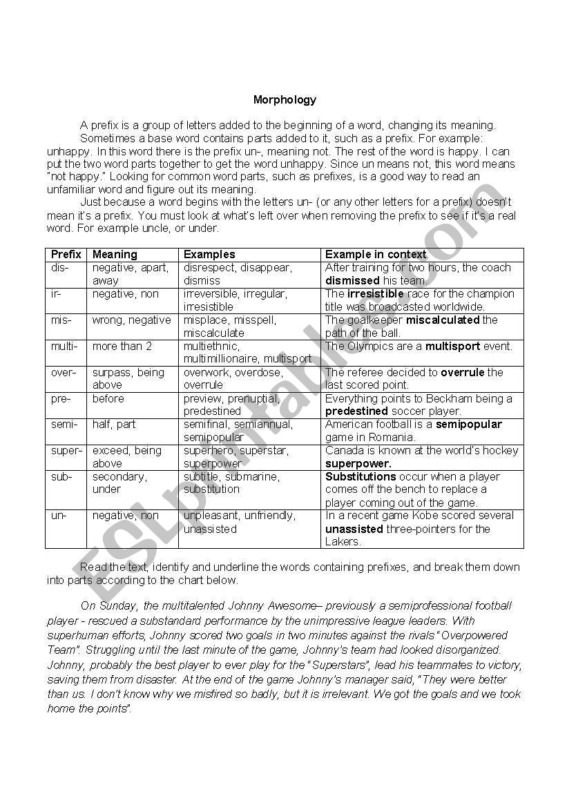 Morphology worksheet