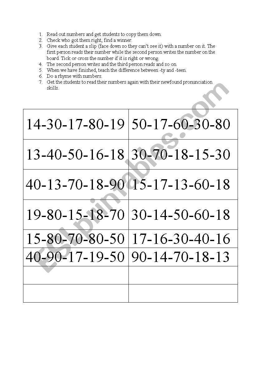 Number pronunciation worksheet