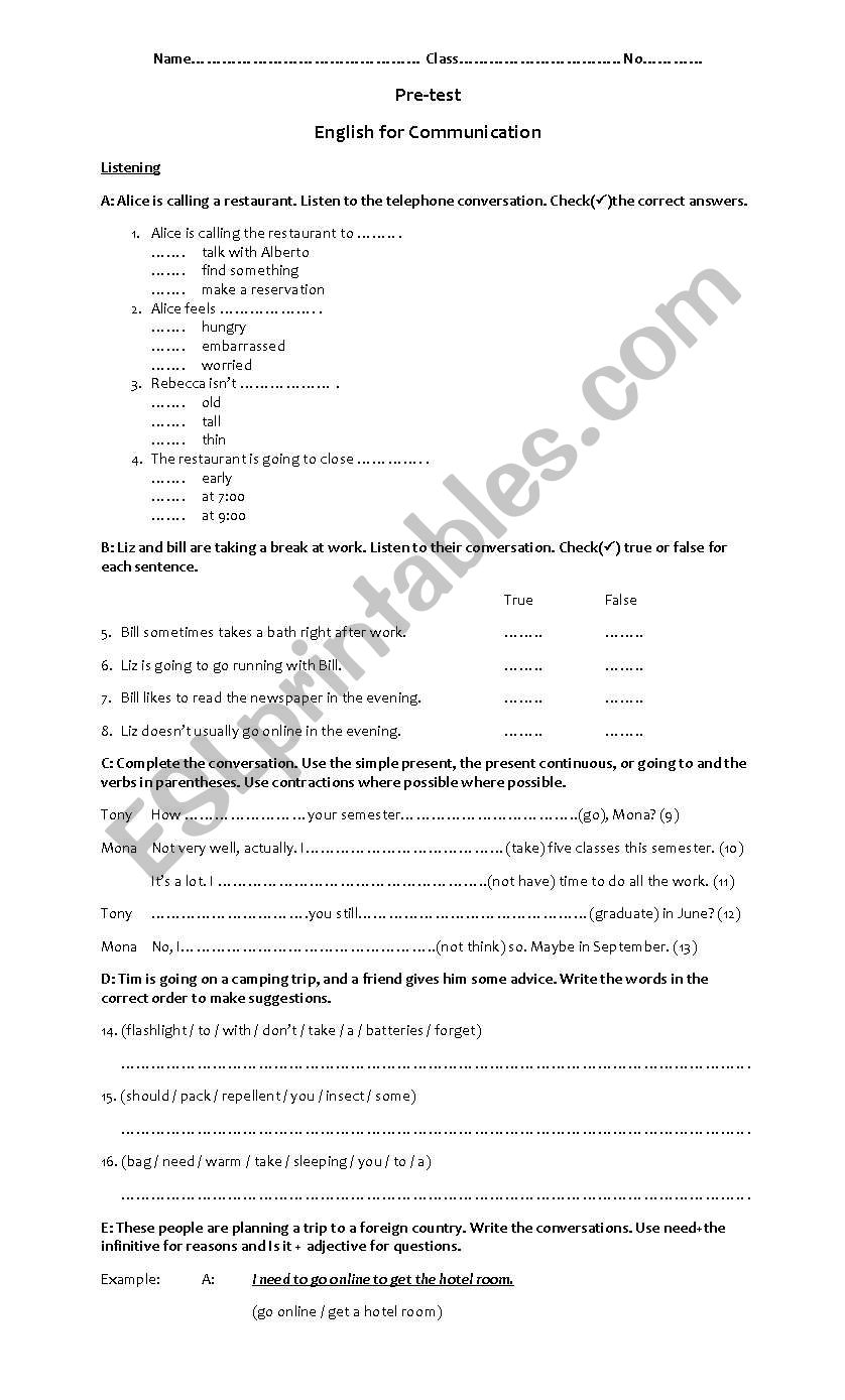 English for everyday use worksheet