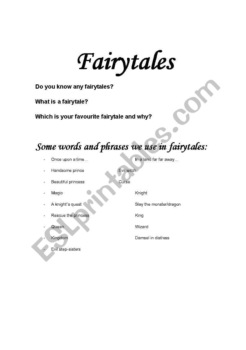 Fairytales worksheet