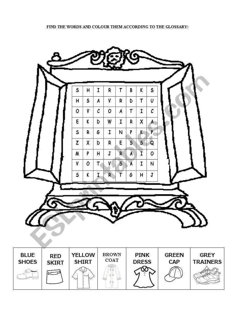 wordsearch - clothes  worksheet
