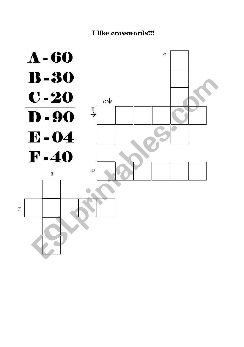 numbers crossword worksheet