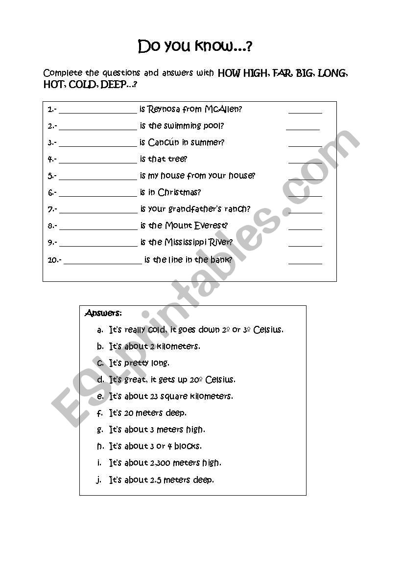 How questions worksheet