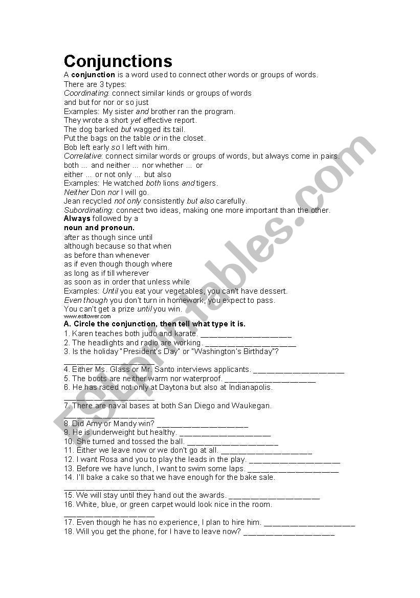 conjunctions worksheet