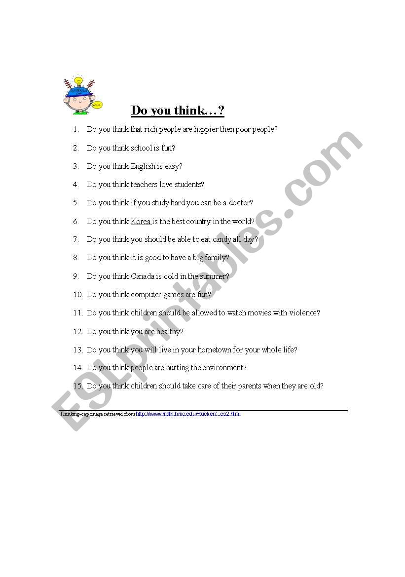 Do You Think? worksheet
