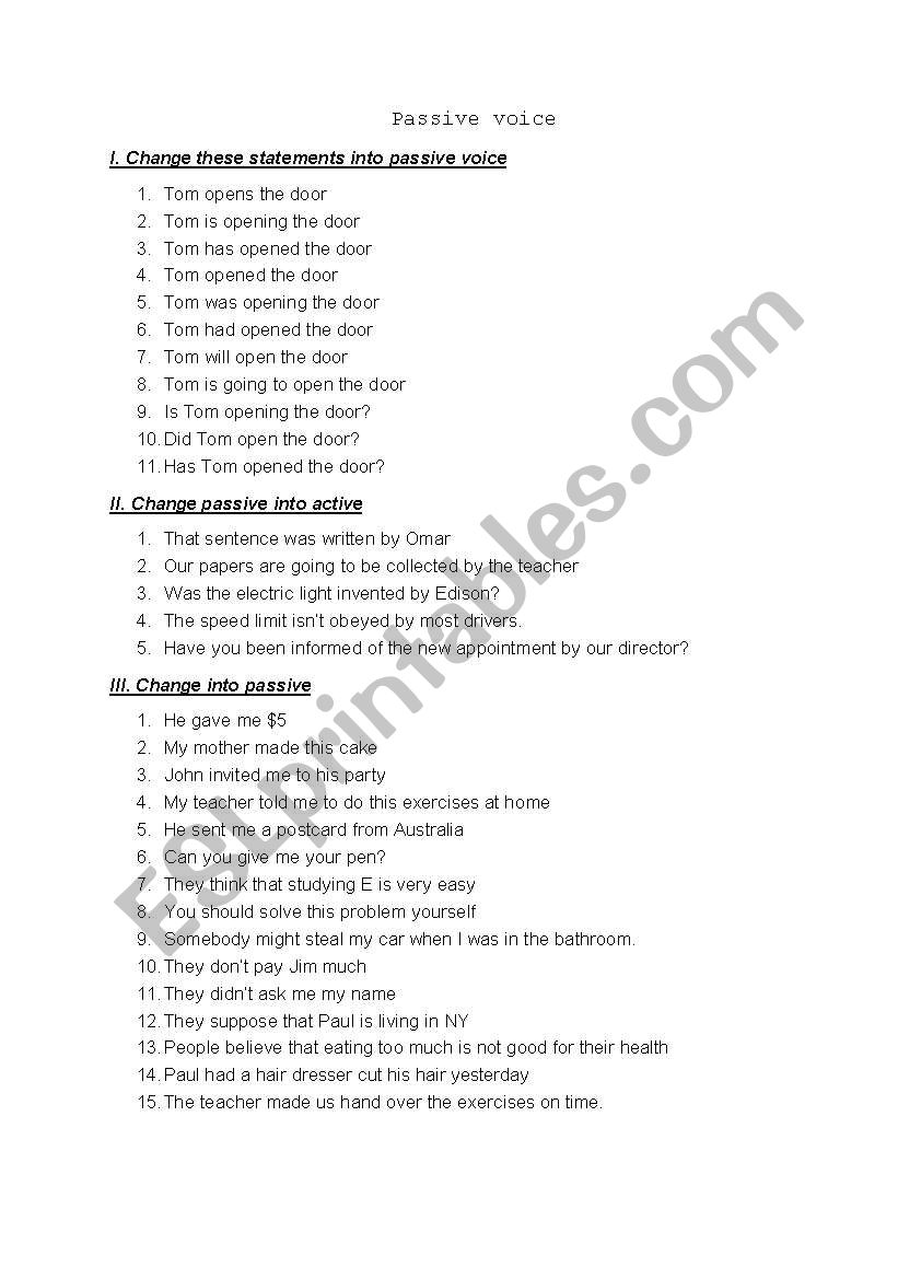 Passive voice worksheet