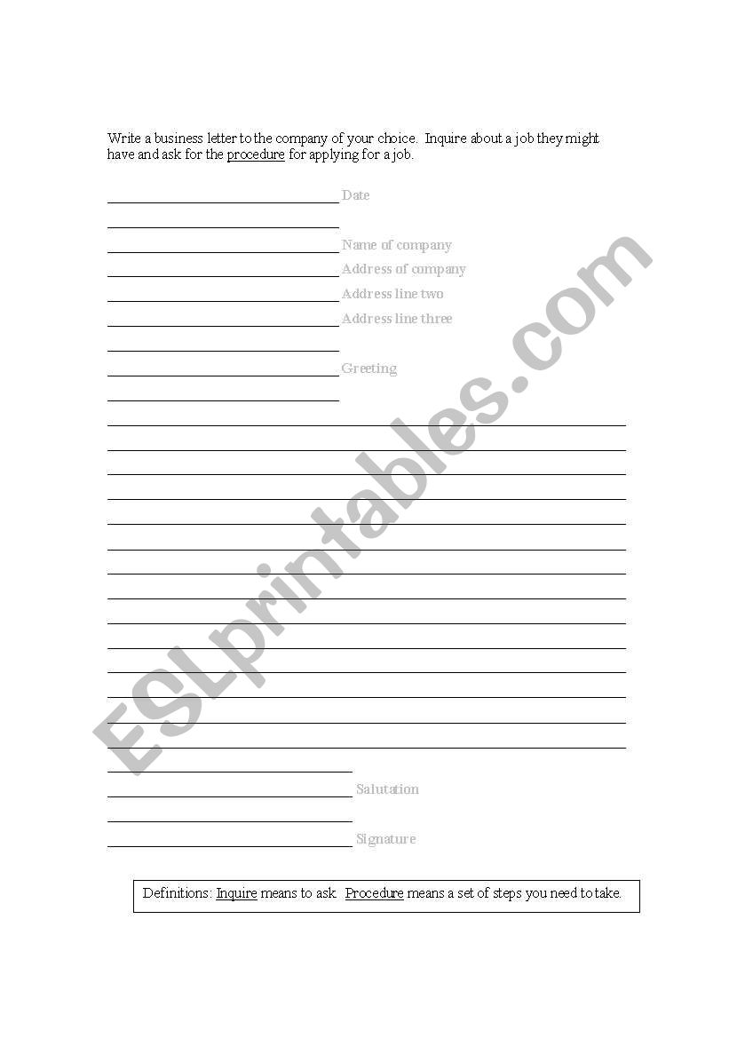 Business Letter Template worksheet