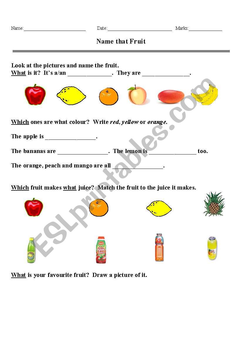 Name that Fruit worksheet