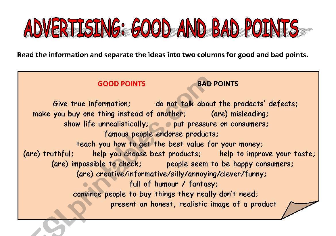 ADVERTISING GOOD AND BAD POINTS