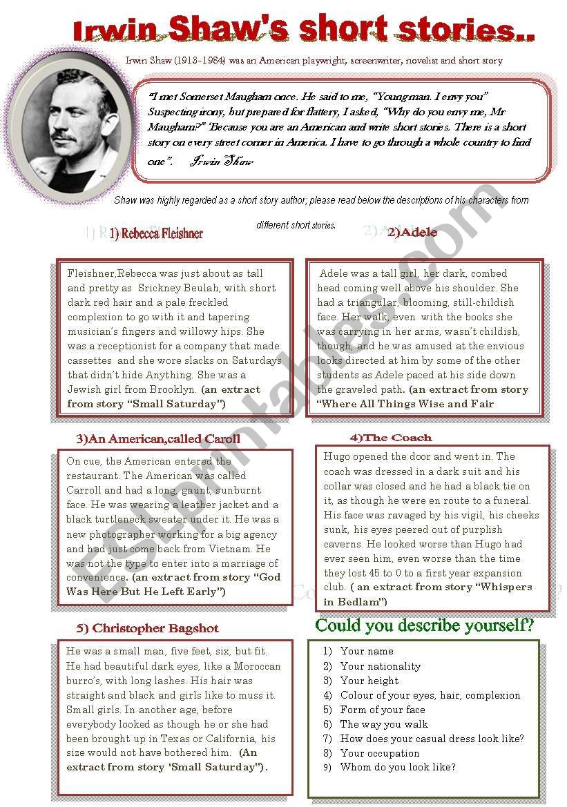 Irwin Shaws short stories worksheet