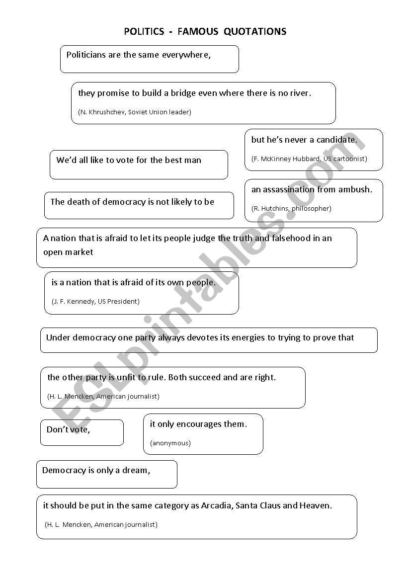 politics quotations warm-up worksheet