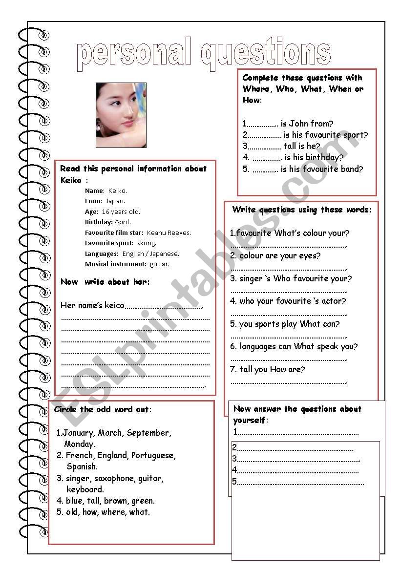 personal questions worksheet