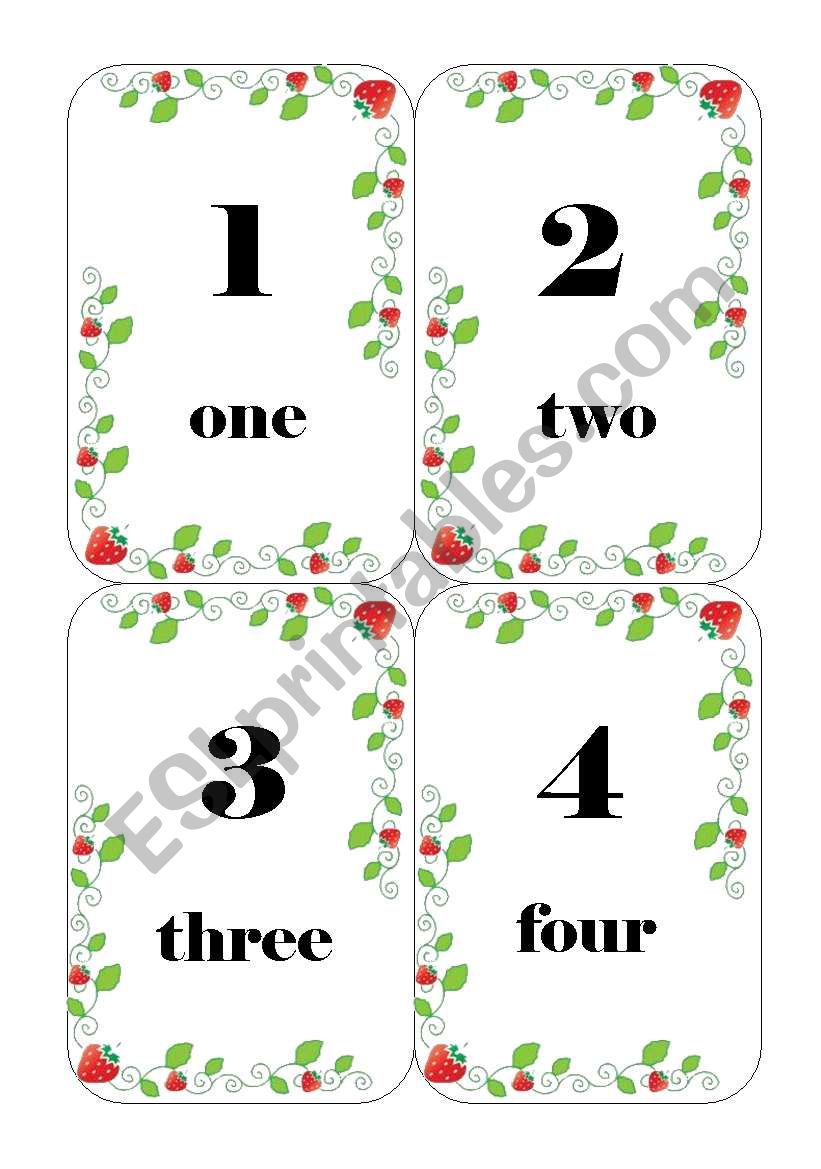 strawberry numbers flashcards worksheet