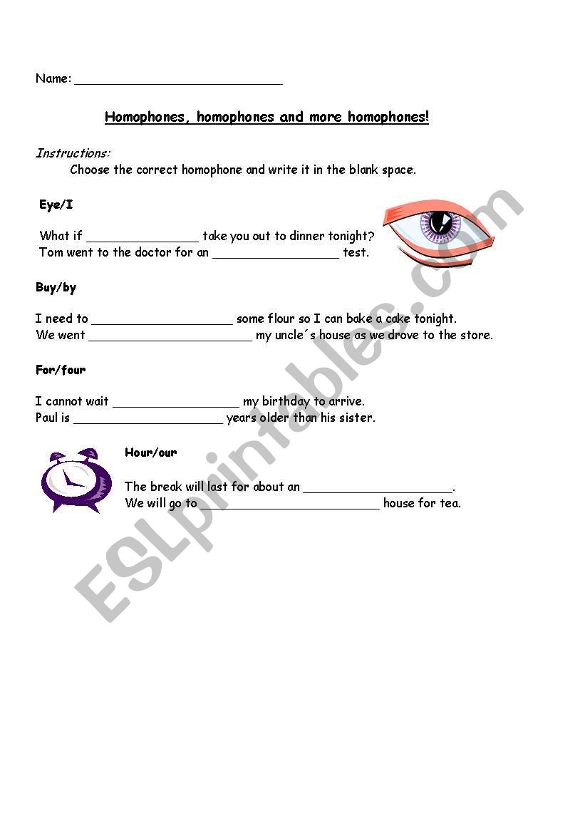 homophones worksheet