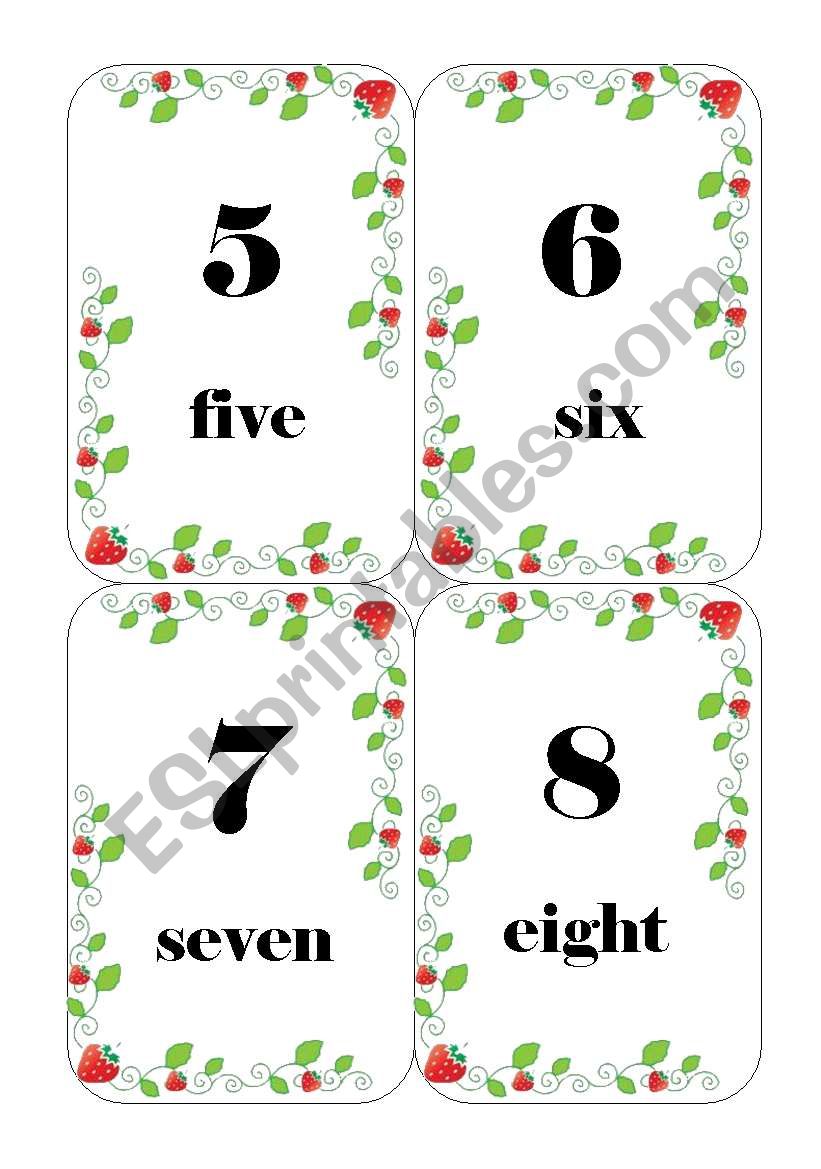 strawberry numbers flashcards worksheet