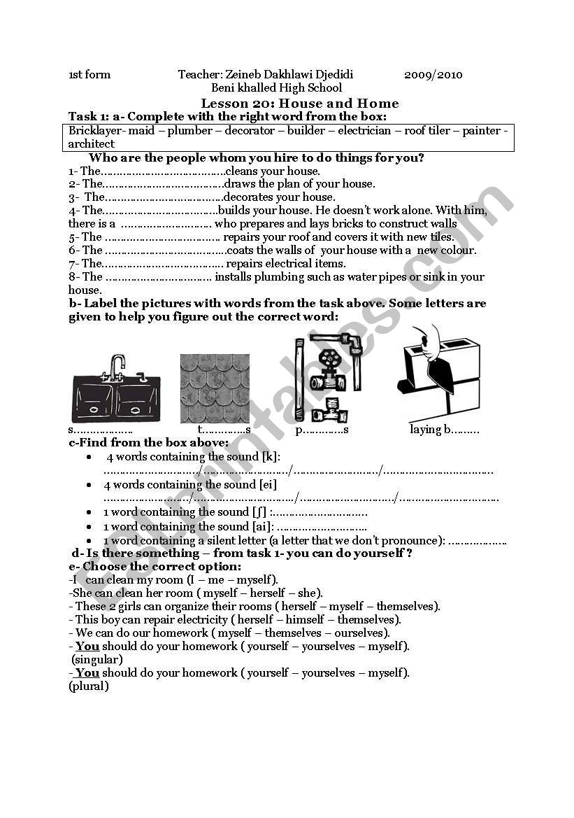 House and Home lesson 20 1st fom