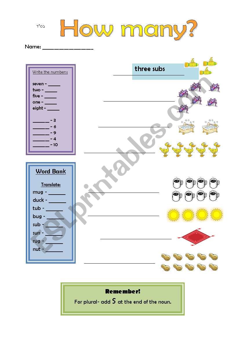 How Many + Short U Sound worksheet