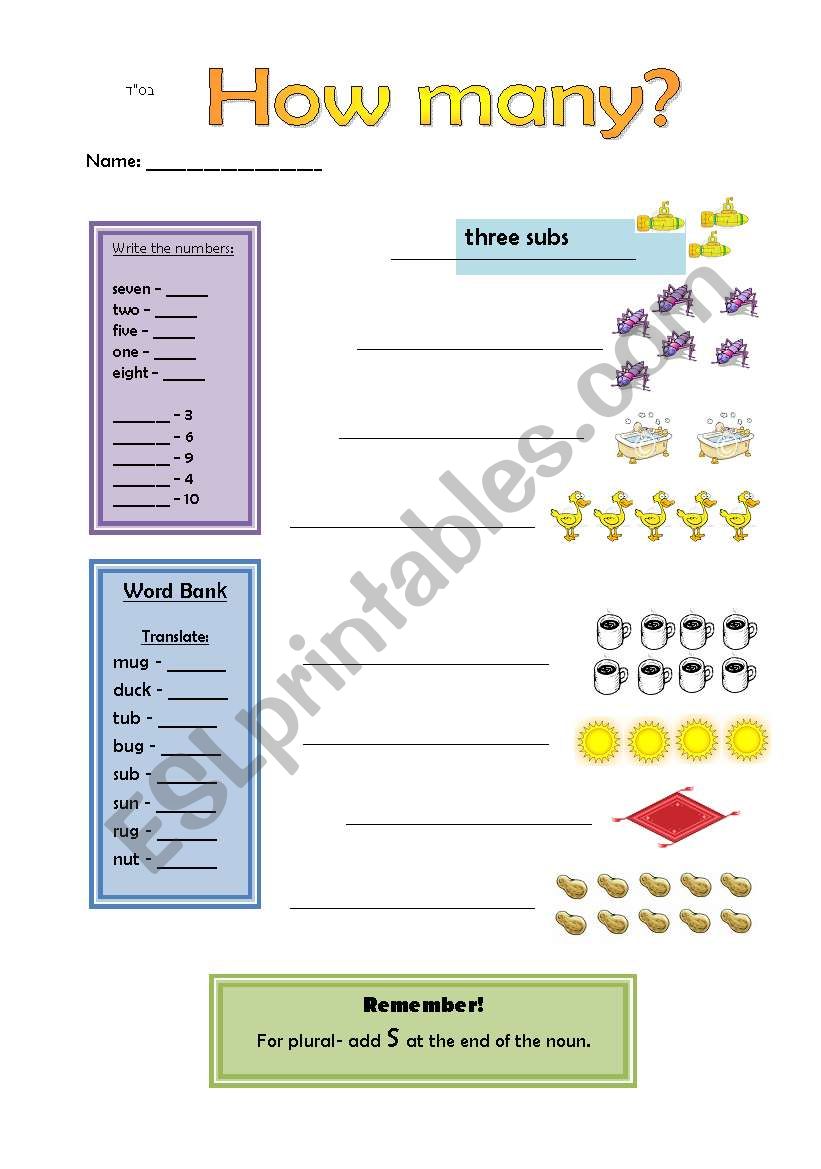 How Many + Short U Sound worksheet