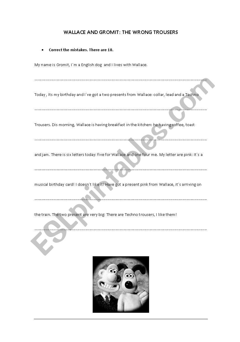 wallace and gromit worksheet