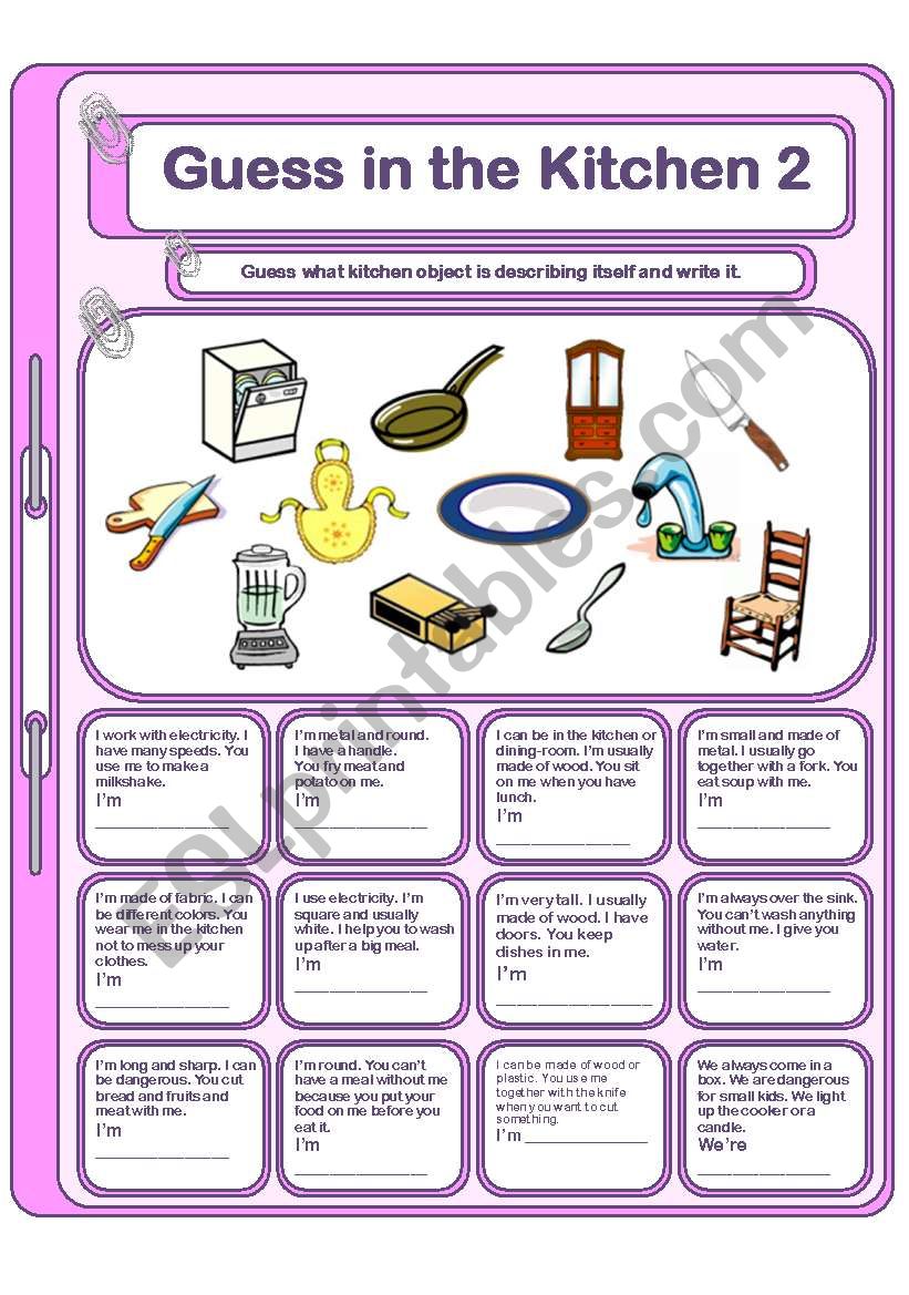 Guess in the kitchen 2 worksheet