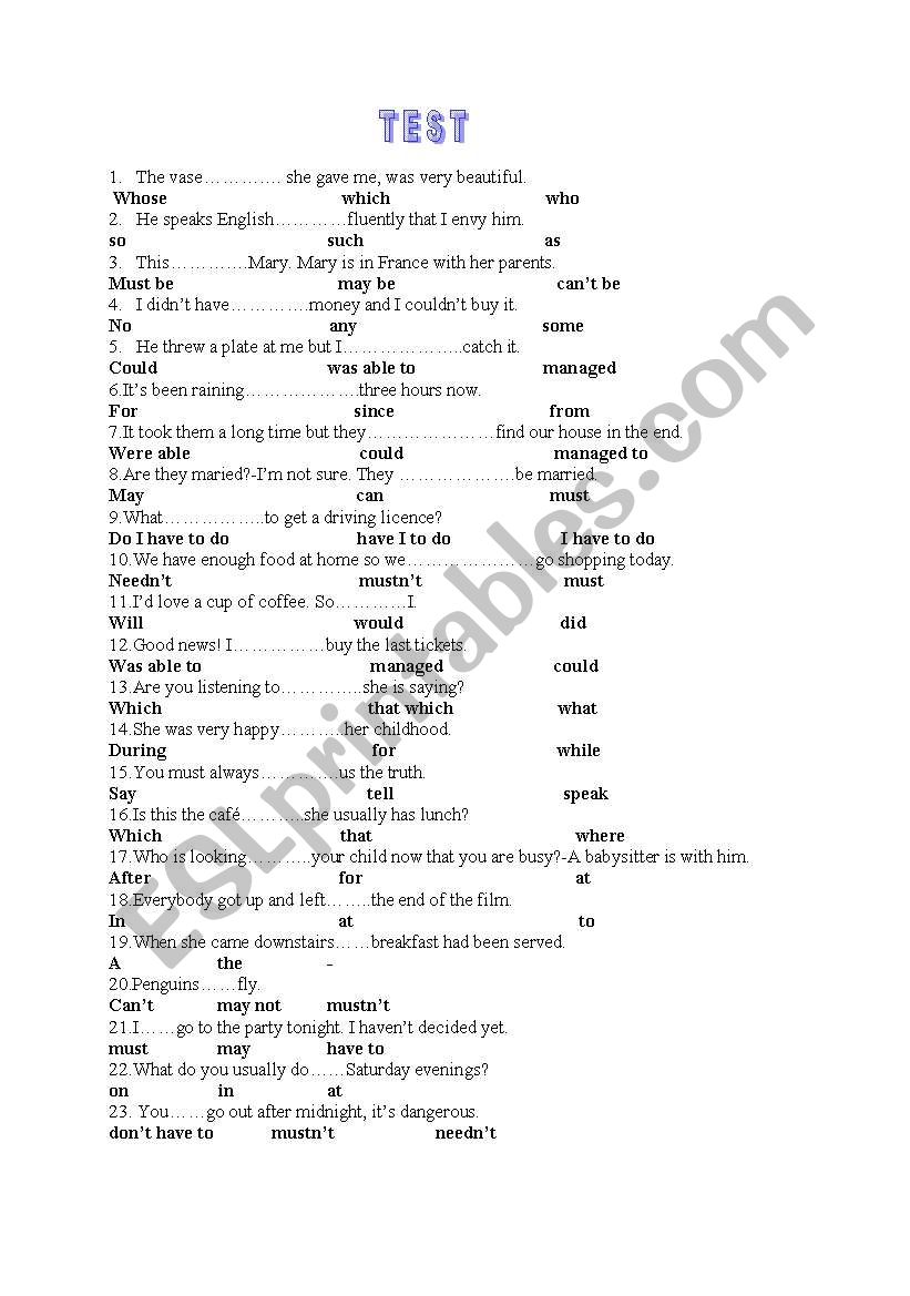 test worksheet