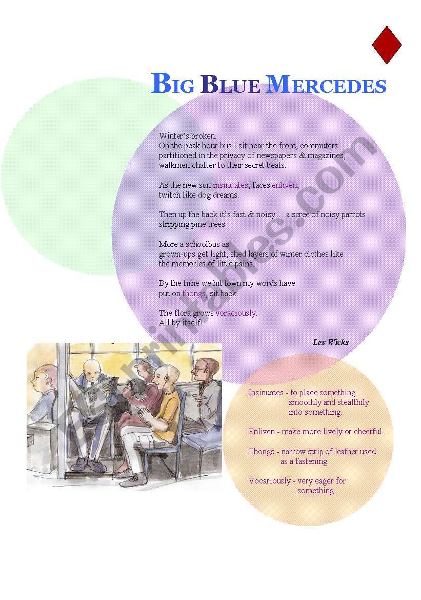 Poem - Big Blue Mercedes worksheet