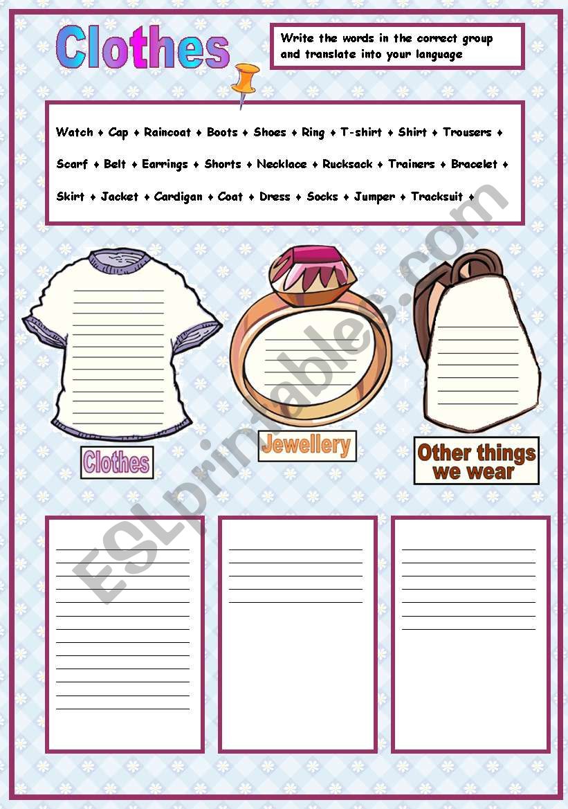 Clothes worksheet