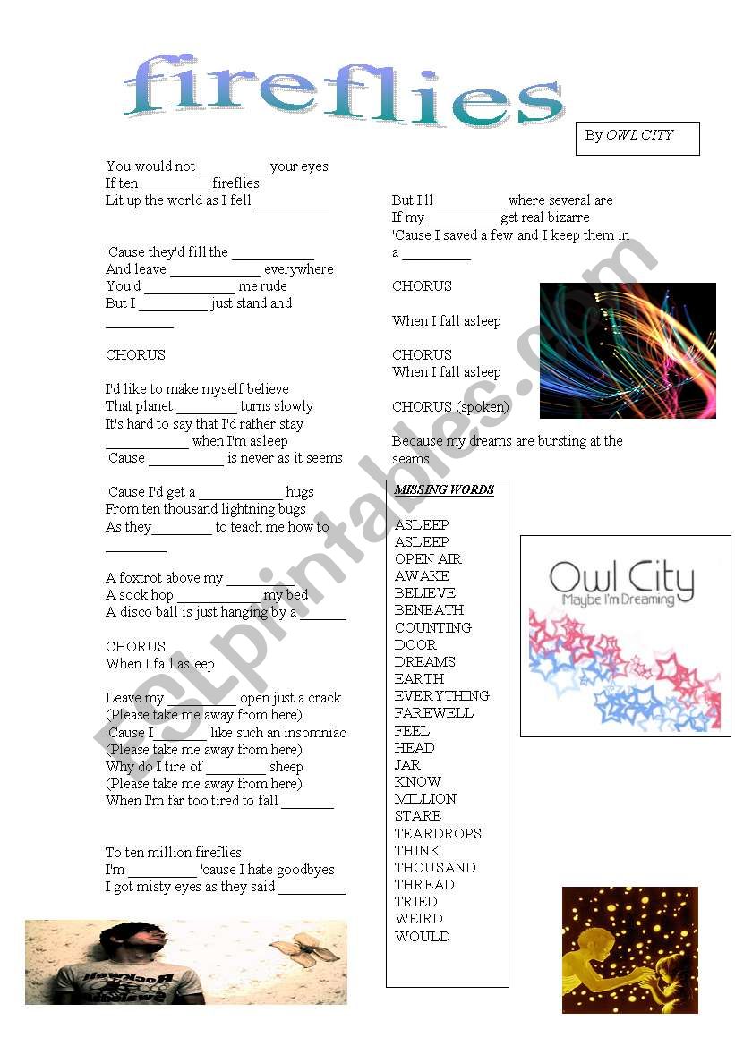 Fireflies worksheet