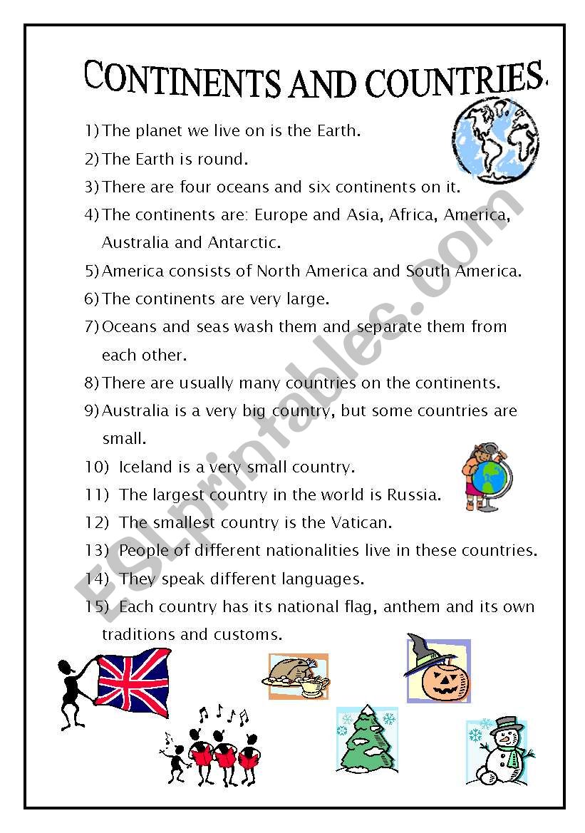 Continents and countries worksheet