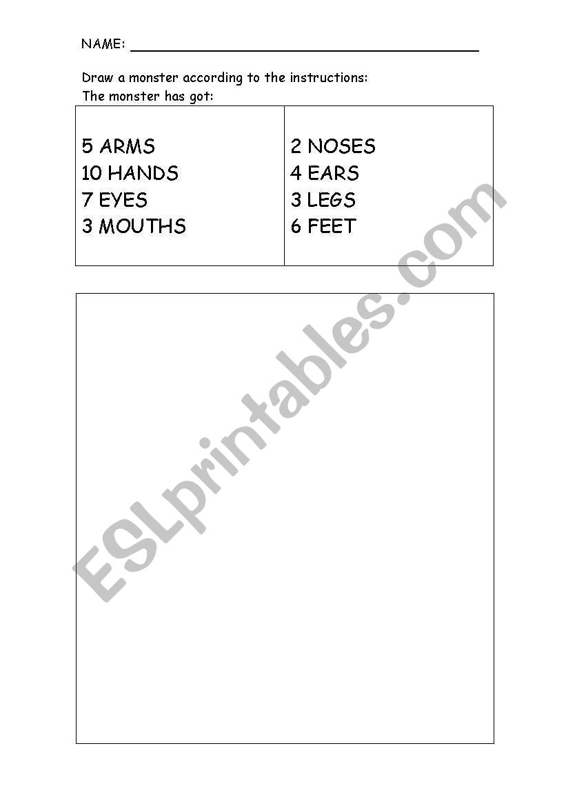 Monster draw.  worksheet