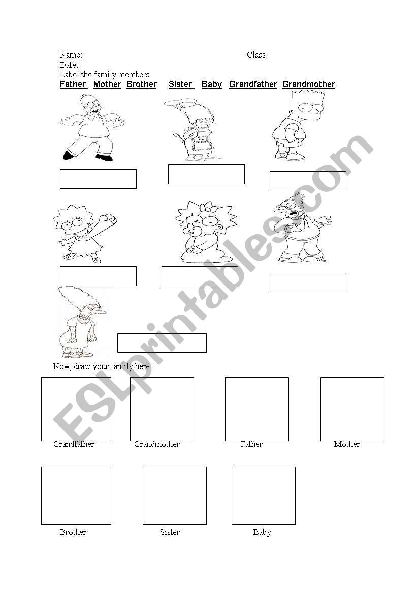 simpsons family worksheet