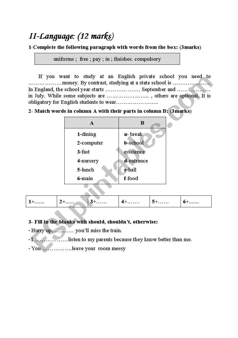 8 th form test (a Tunisian test)