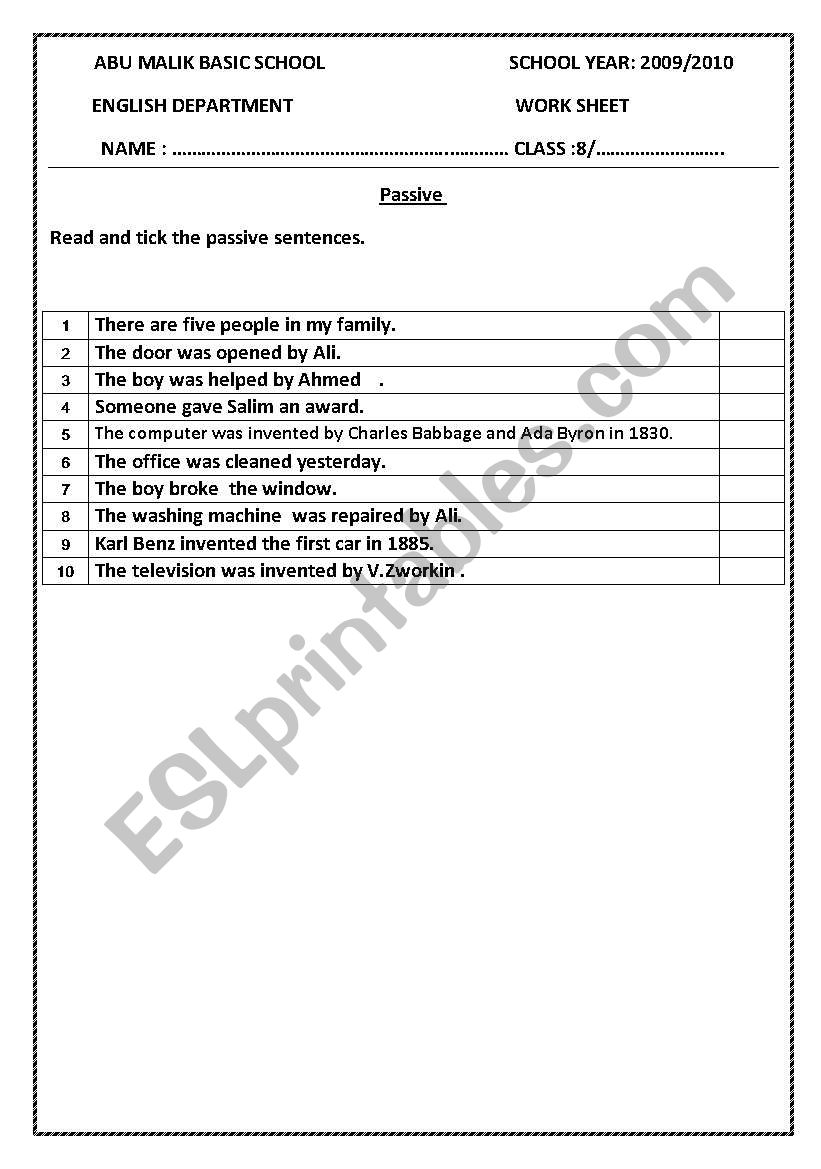 passive worksheet