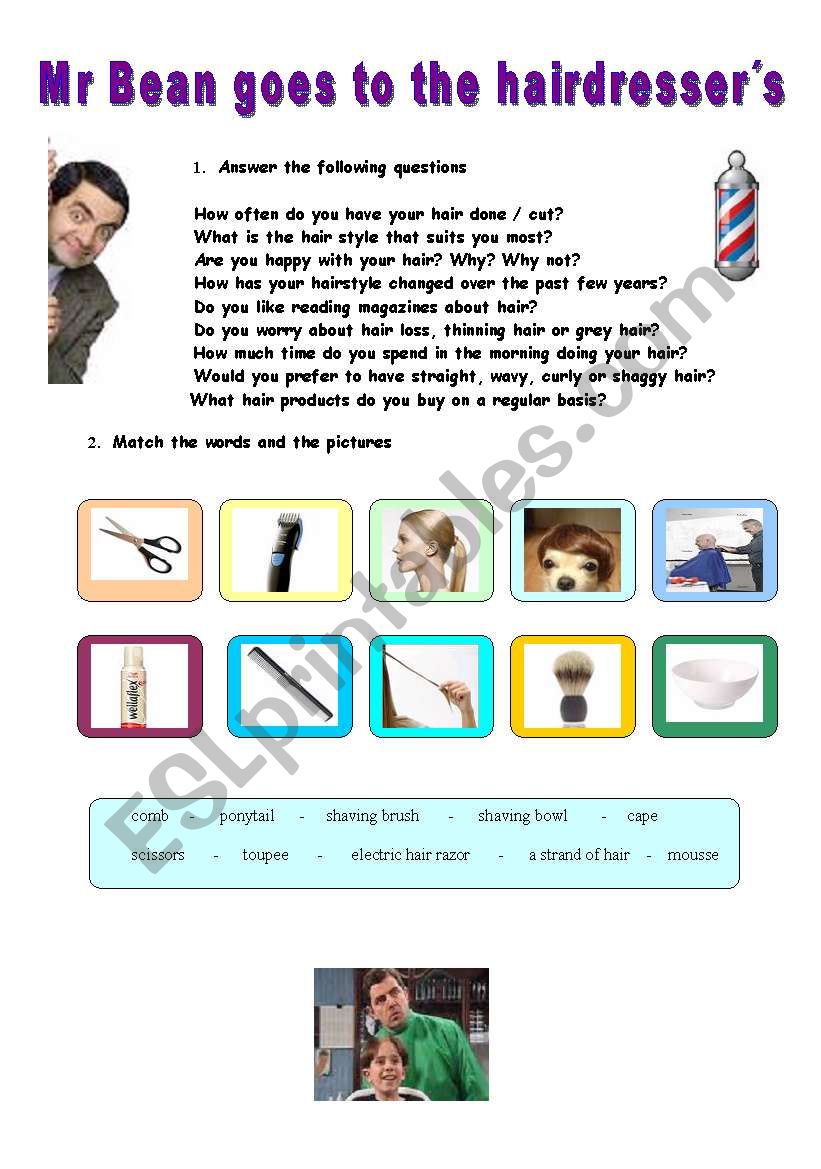 Mr Bean goes to the hairdresser´s/barber´s ESL worksheet by lotas