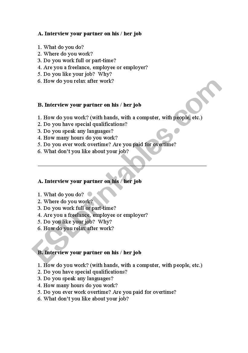 Job Interview worksheet