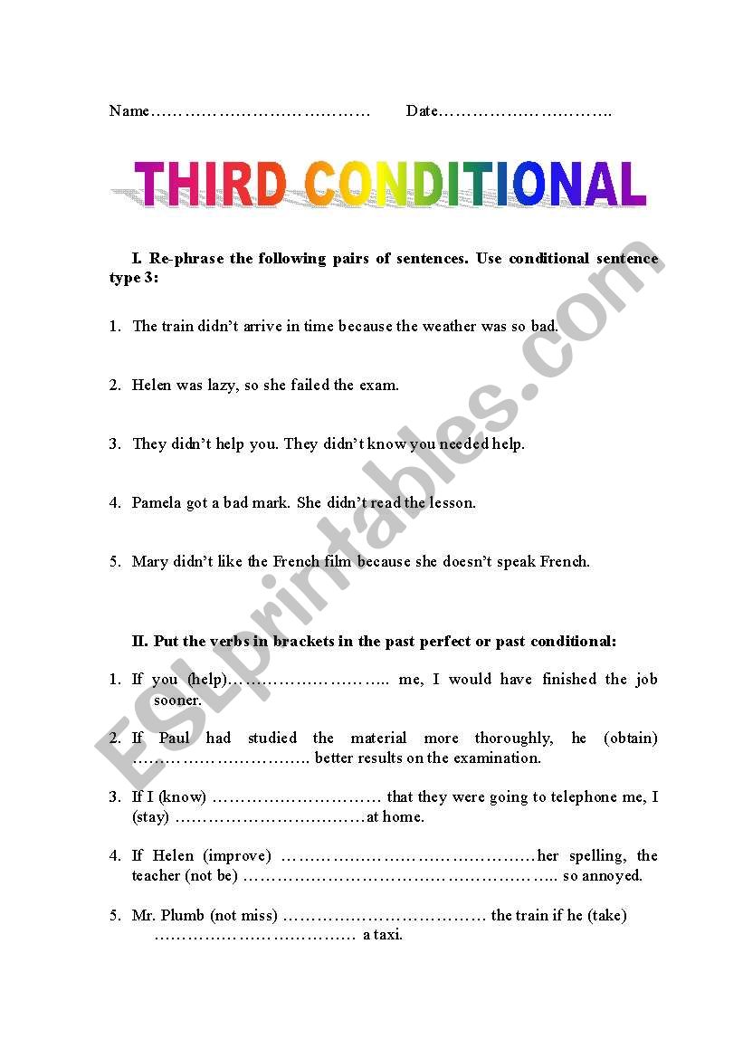Test 3rd Conditional worksheet