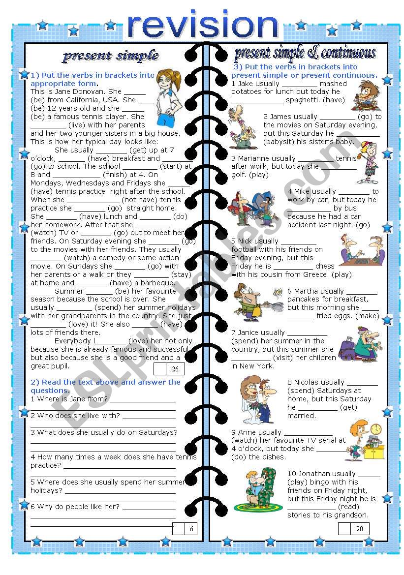 revision 1/2 (present simple and simple vs conrtinuous with key)