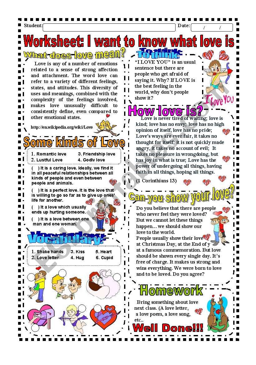Worksheet: ValentineÂ´s day (Texts, Activity, Song, Answer Key)