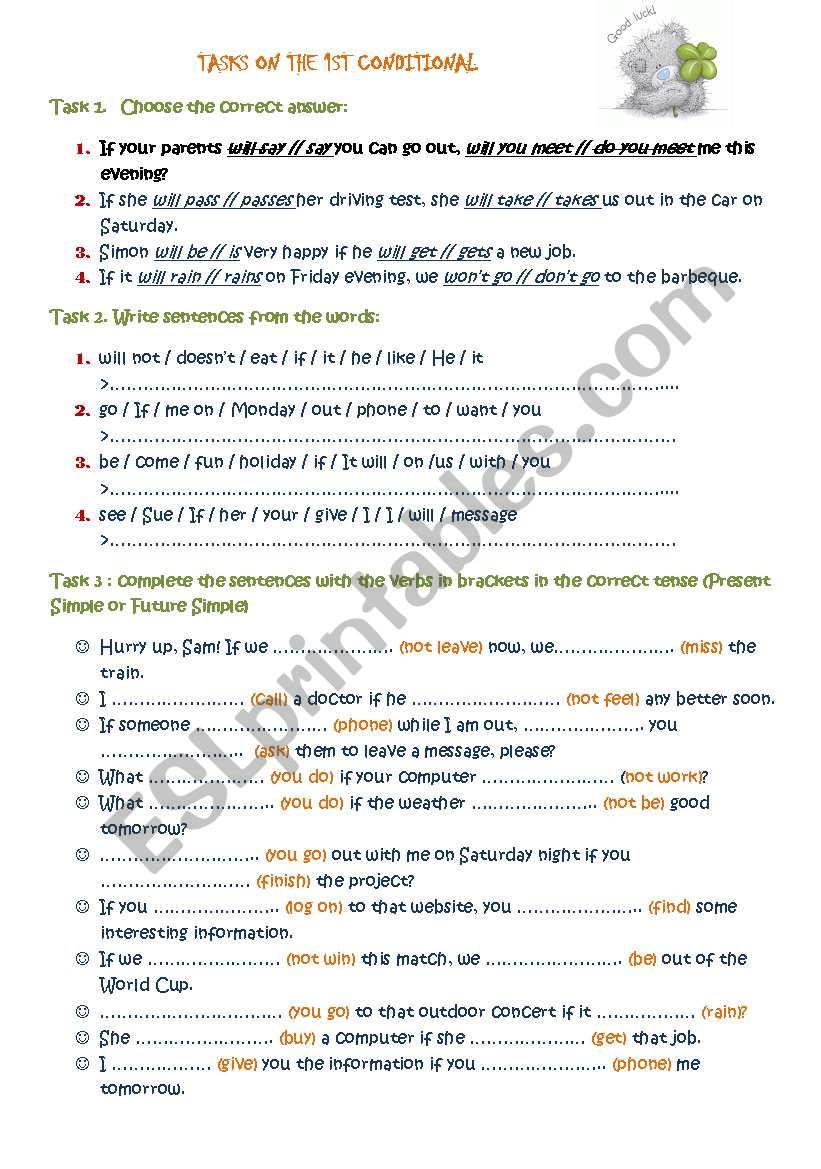 Tasks - 1st conditional worksheet