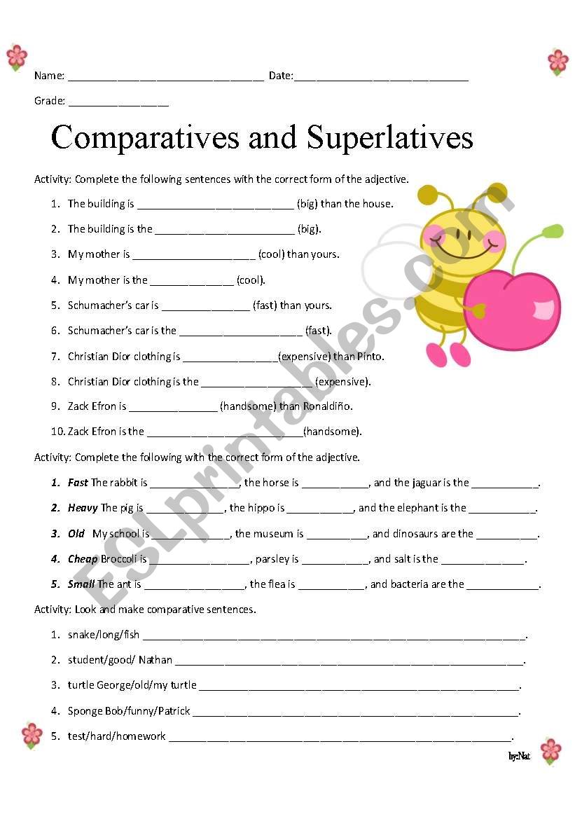 Comperatives and Superlatives worksheet