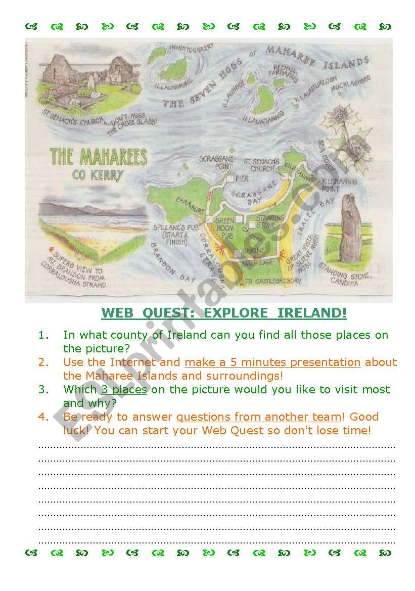 Web Quest: Explore Ireland 4 worksheet