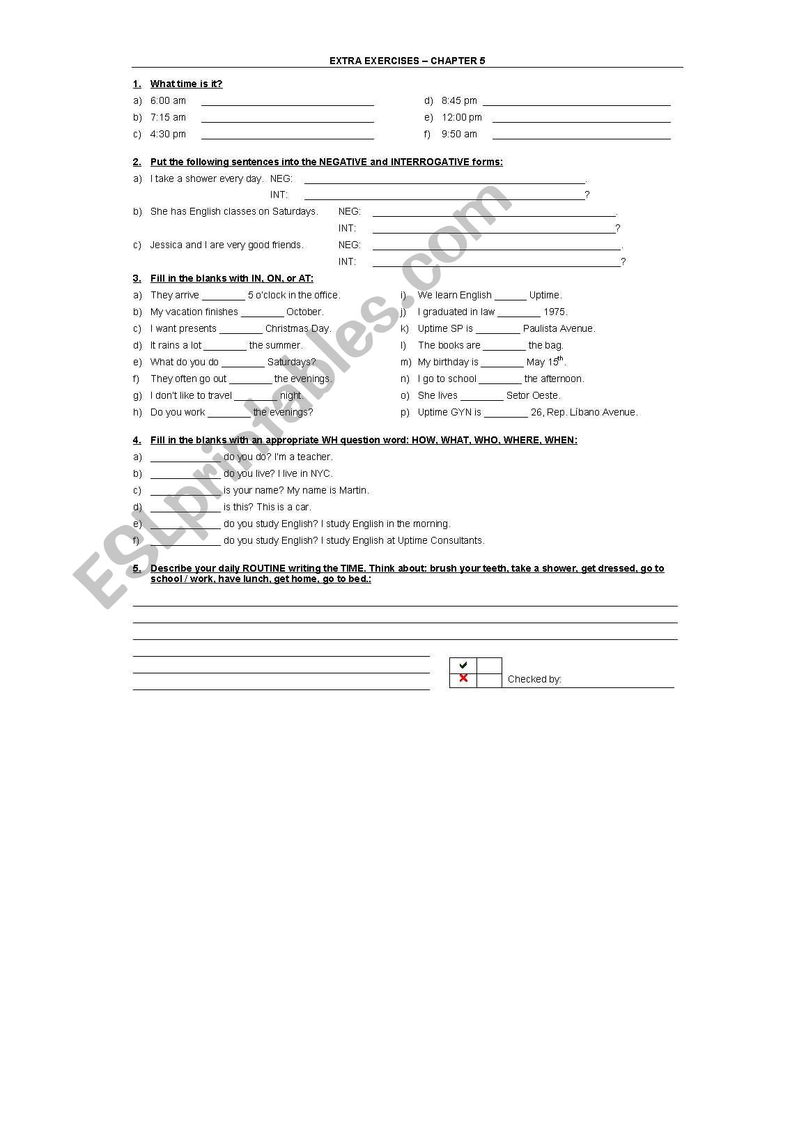 TIME worksheet