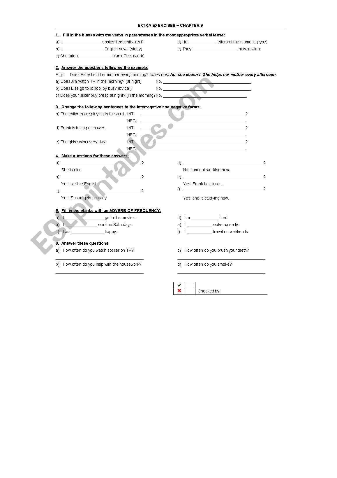 ADVERBS OF FREQUENCY worksheet