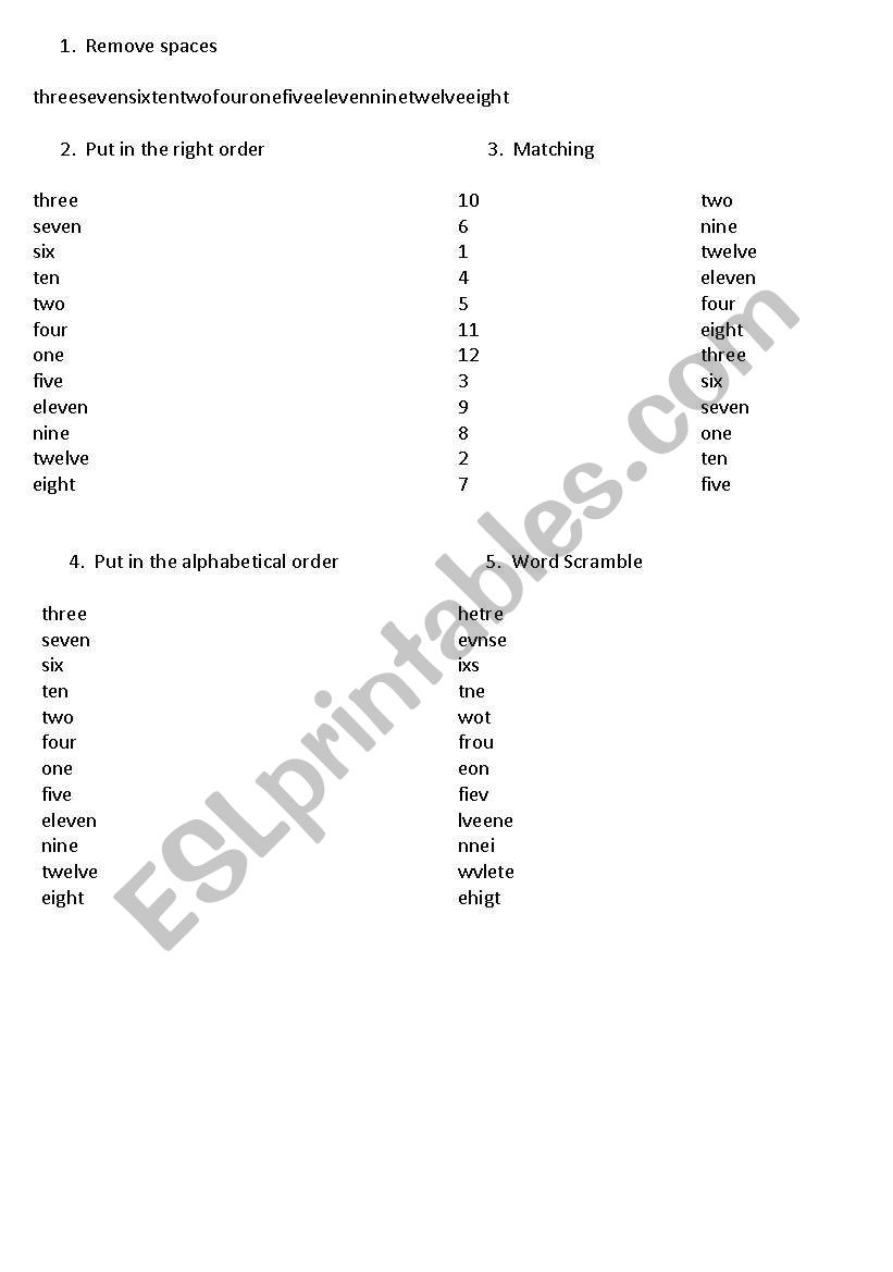 Numbers worksheet