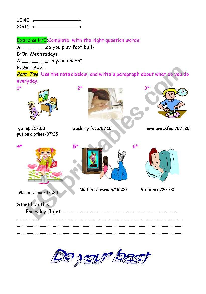 To follow the Elementary test worksheet
