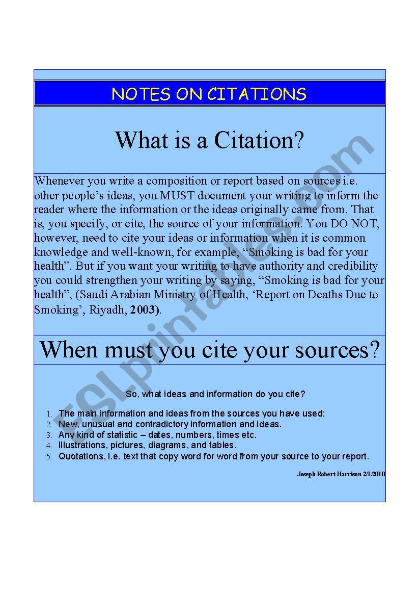 What is a Citation? worksheet