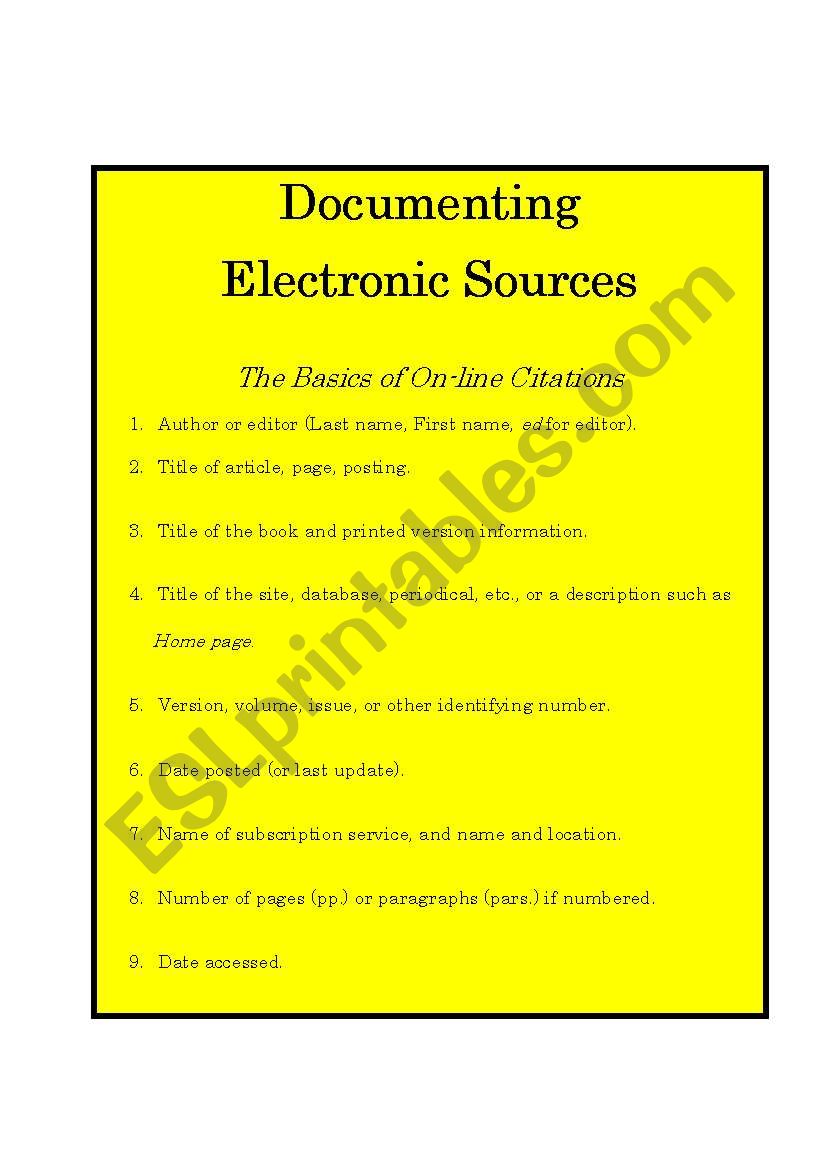 How to Document Electronic Sources from WWW