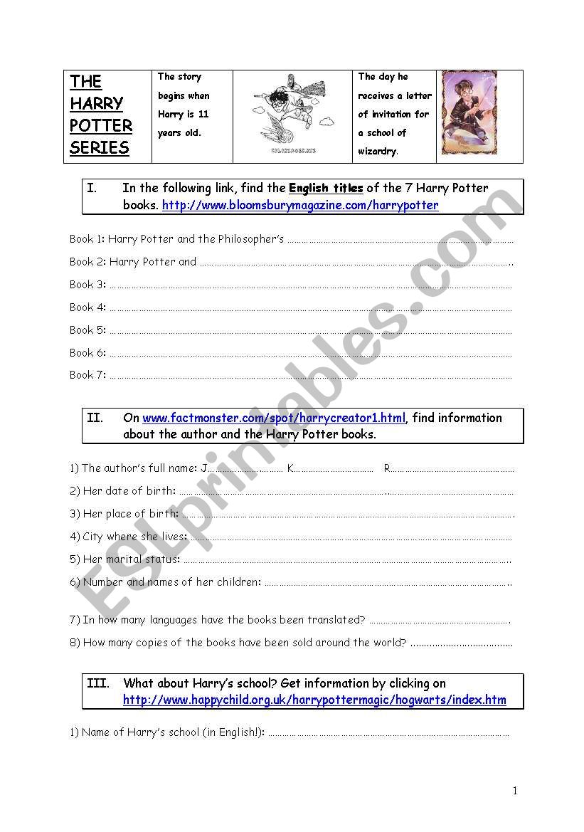 Harry Potter Treasure Hunt worksheet